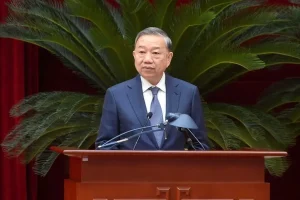 Tổng Bí thư Đảng Cộng sản Tô Lâm tại Hội nghị toàn quốc tổng kết công tác phòng, chống tham nhũng, lãng phí, tiêu cực nhiệm kỳ Đại hội XIII. Ảnh: Báo Chính phủ.